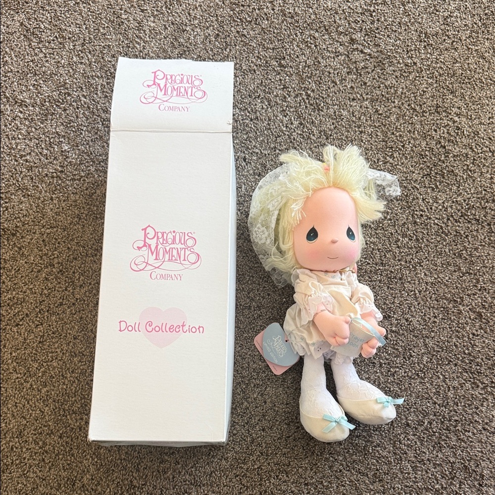 Precious Moments Doll with Light Yellow Hair and White Outfit